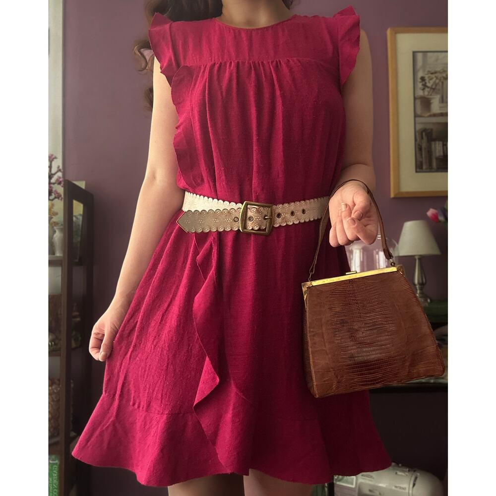 Isabel Marant 38 Etoile Cherry Red Soie Silk Mini Dress with Ruffles Boho Chic